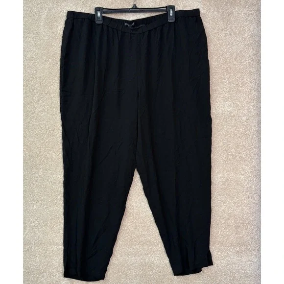 NWT EILEEN FISHER Silk Tapered Pants Women's 2X Black Side Slit Pull On Stretch